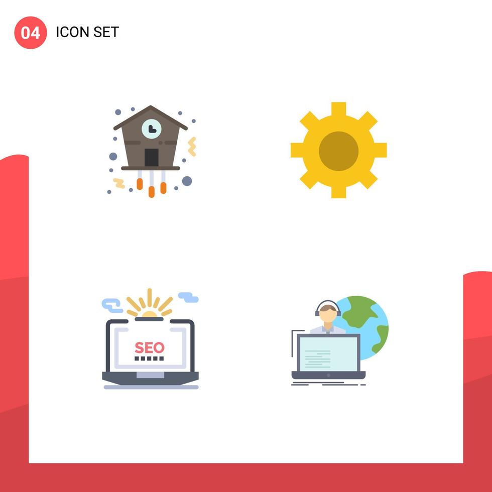 Group of 4 Modern Flat Icons Set for christmas seo timepiece gear setting Editable Vector Design Elements