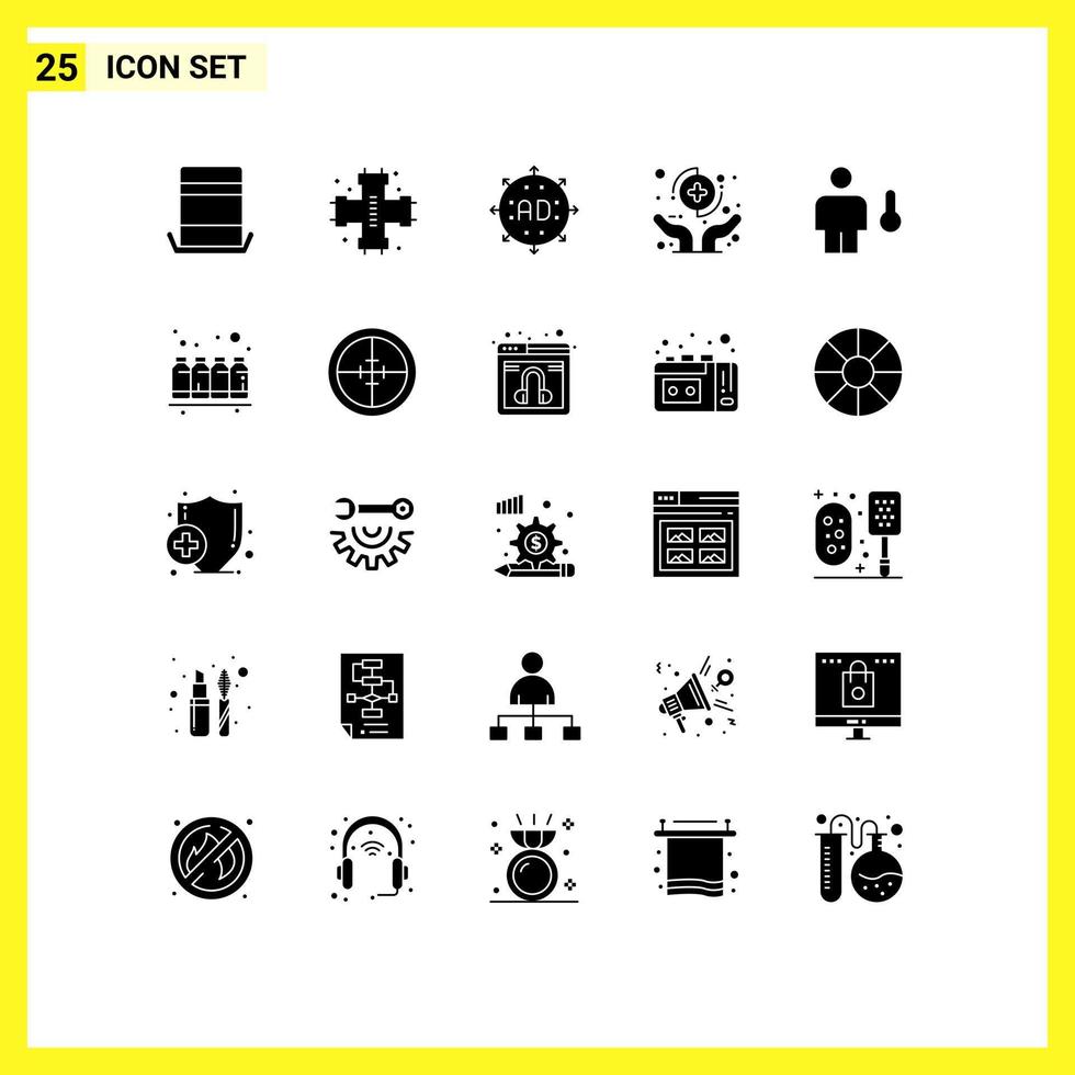25 User Interface Solid Glyph Pack of modern Signs and Symbols of insurance health system hands expand Editable Vector Design Elements