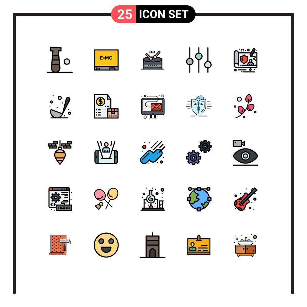 Modern Set of 25 Filled line Flat Colors Pictograph of cooking design instrument controller options Editable Vector Design Elements