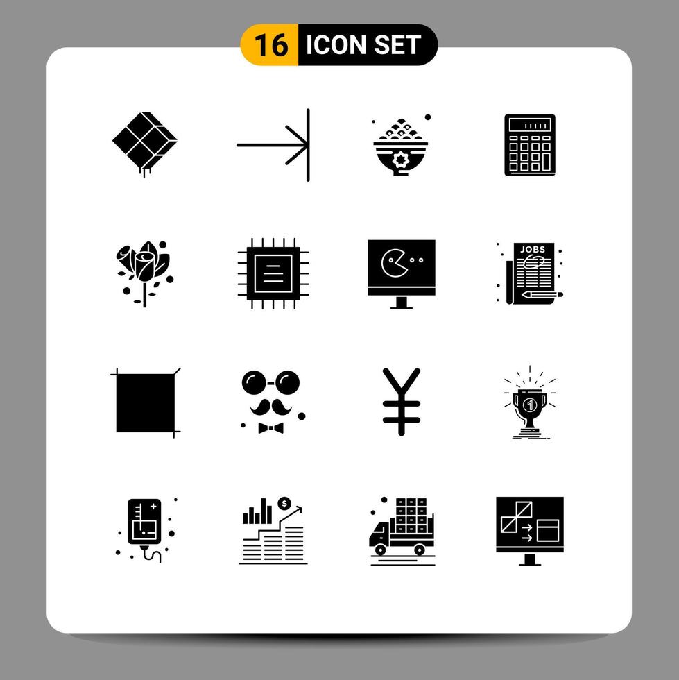 Solid Glyph Pack of 16 Universal Symbols of financial business dates accounting meal Editable Vector Design Elements
