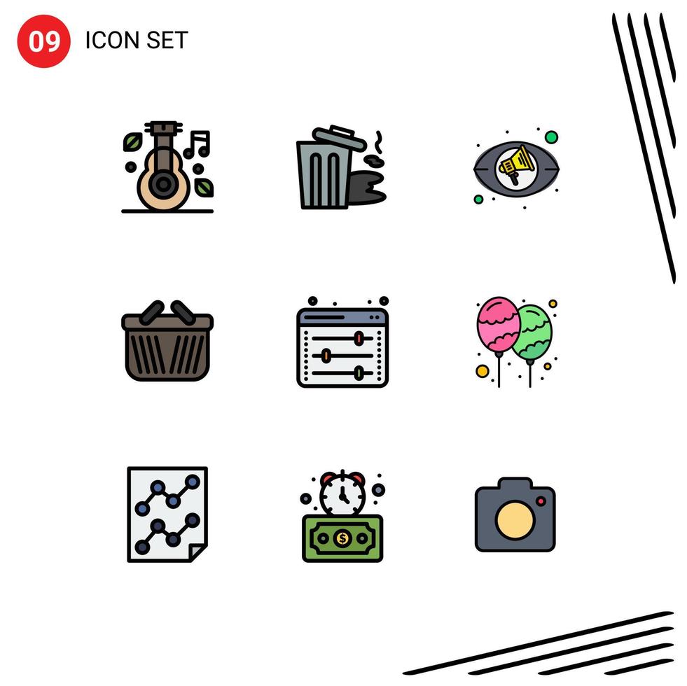 Stock Vector Icon Pack of 9 Line Signs and Symbols for web options shopping trash ecommerce basket Editable Vector Design Elements