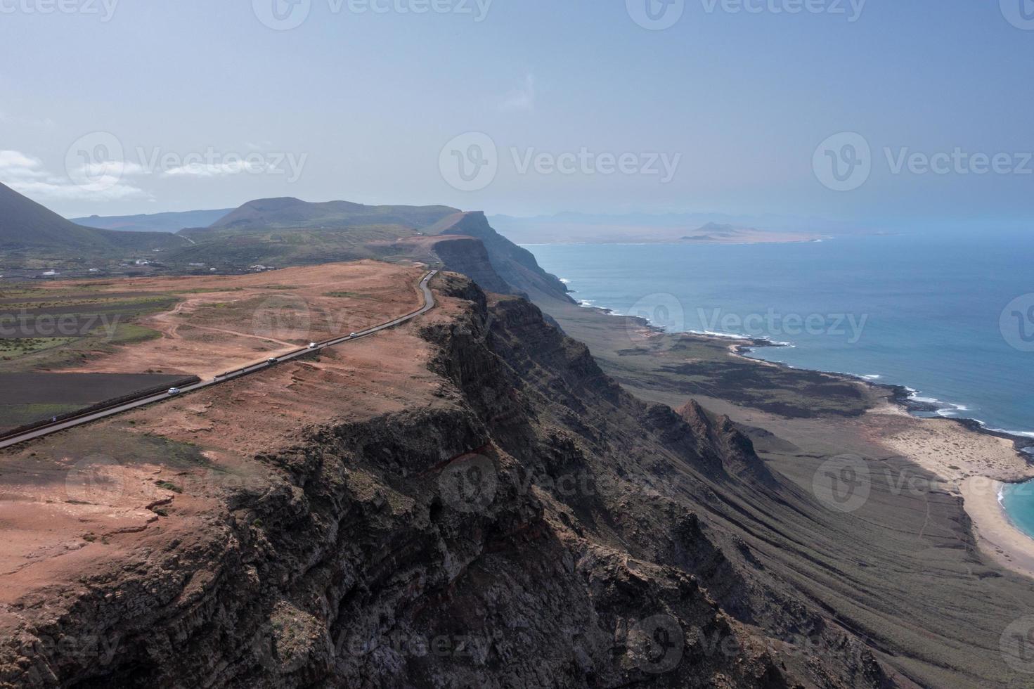 Aerial view of Famara beach, Lanzarote, Canary Islands, Spain. Risco di Famara photo