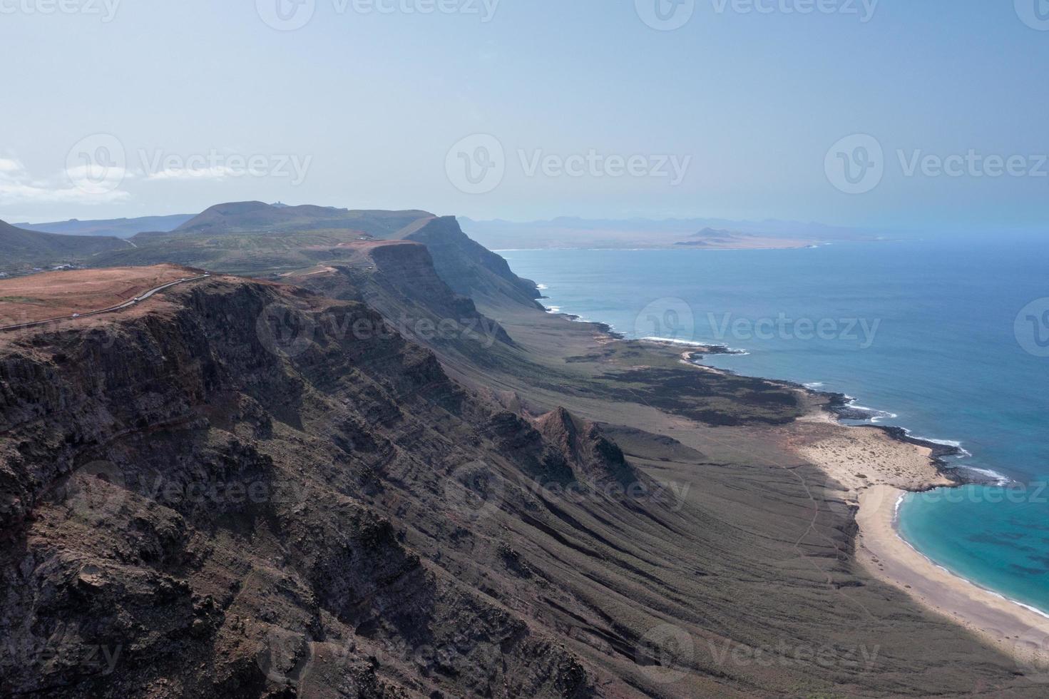 Aerial view of Famara beach, Lanzarote, Canary Islands, Spain. Risco di Famara photo