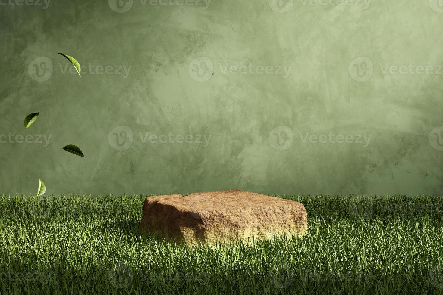 3D rendering platform podium with plant product presentation background photo