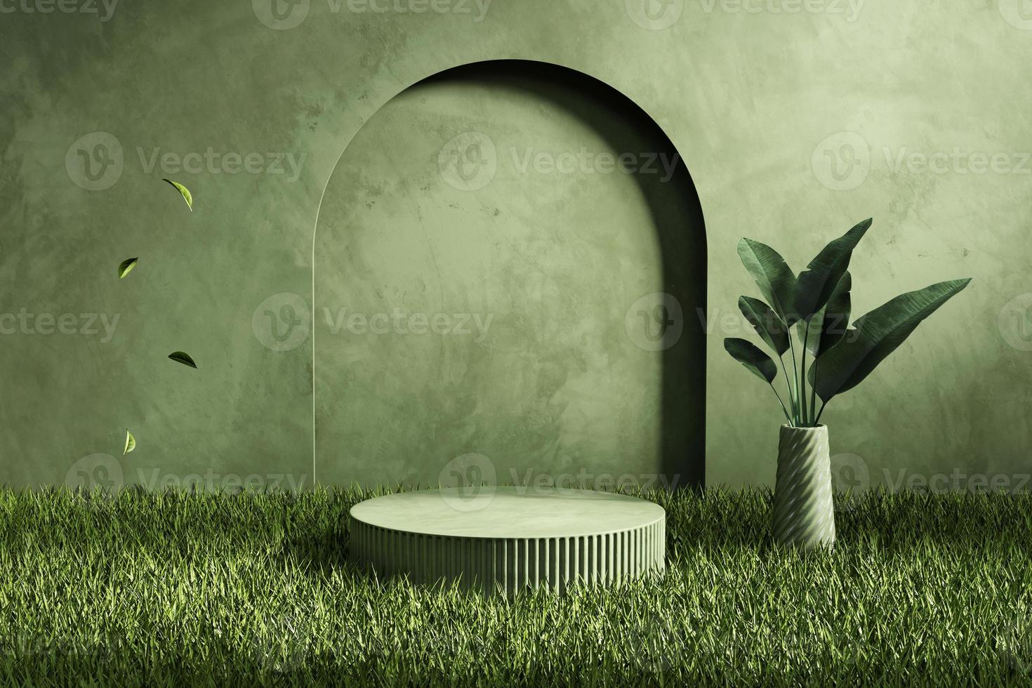 3D rendering platform podium with plant product presentation background photo