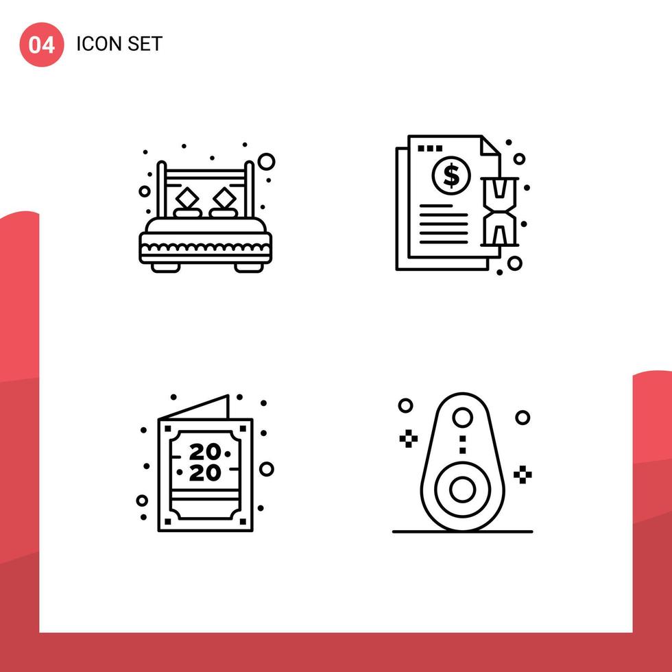 Pack of 4 Modern Filledline Flat Colors Signs and Symbols for Web Print Media such as bed payment rest hold invitation Editable Vector Design Elements