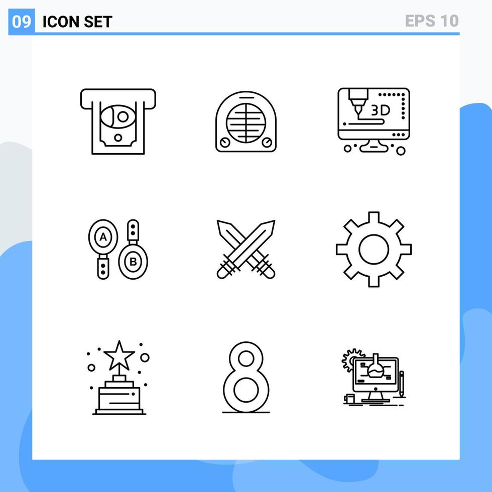 Modern 9 Line style icons. Outline Symbols for general use. Creative Line Icon Sign Isolated on White Background. 9 Icons Pack. vector