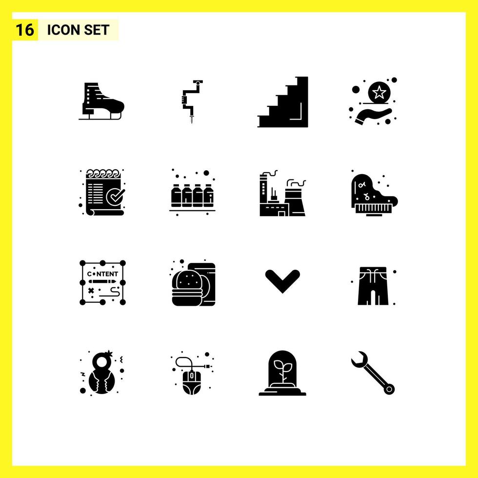 16 User Interface Solid Glyph Pack of modern Signs and Symbols of rating premium tool stairs level Editable Vector Design Elements