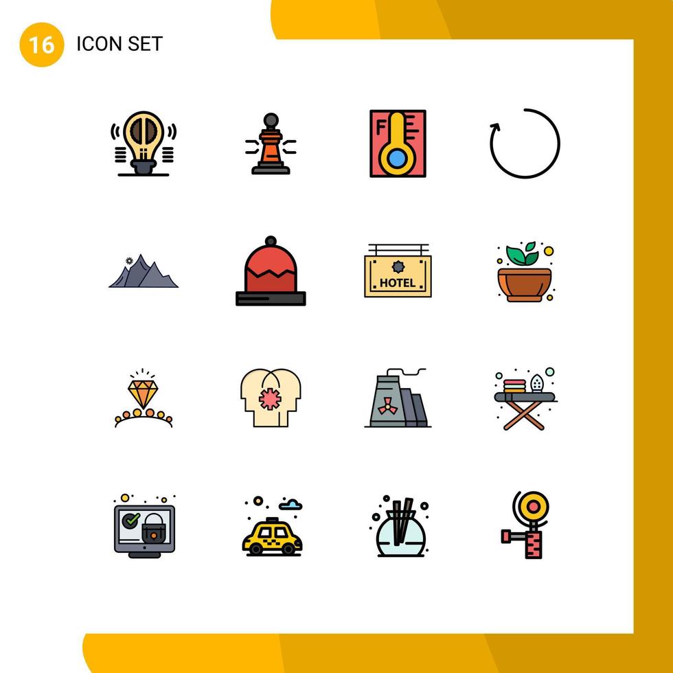 16 User Interface Flat Color Filled Line Pack of modern Signs and Symbols of rotate arrow king temperature rainy Editable Creative Vector Design Elements