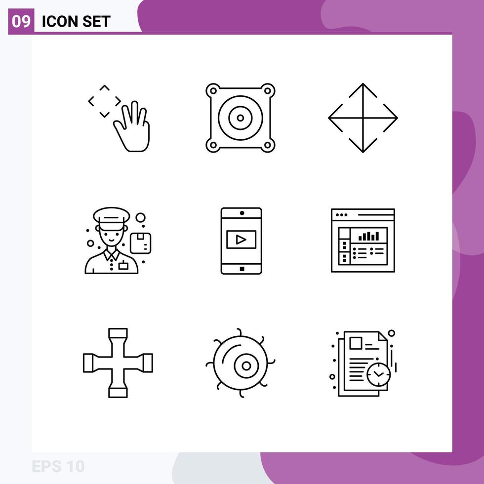 Set of 9 Vector Outlines on Grid for design mobile application move mobile man Editable Vector Design Elements