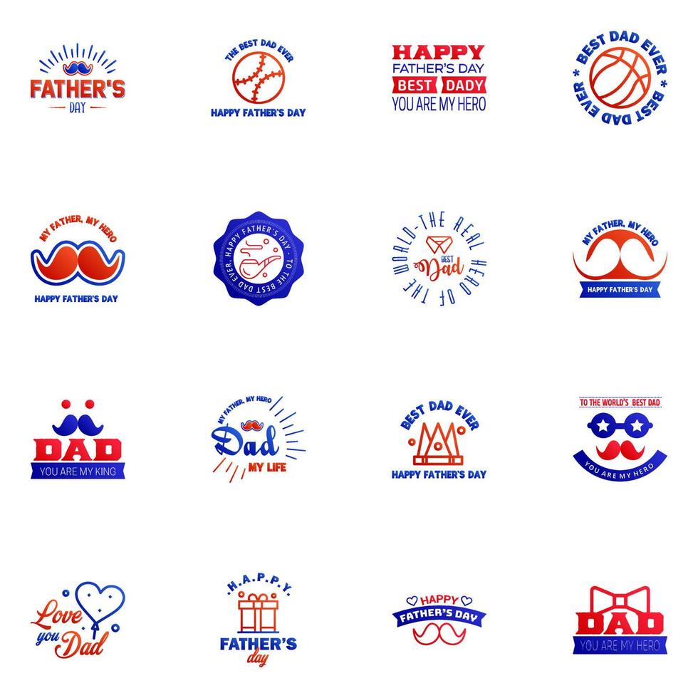 Happy fathers day 16 Blue and red Typography Fathers day background design Fathers day greeting card Editable Vector Design Elements