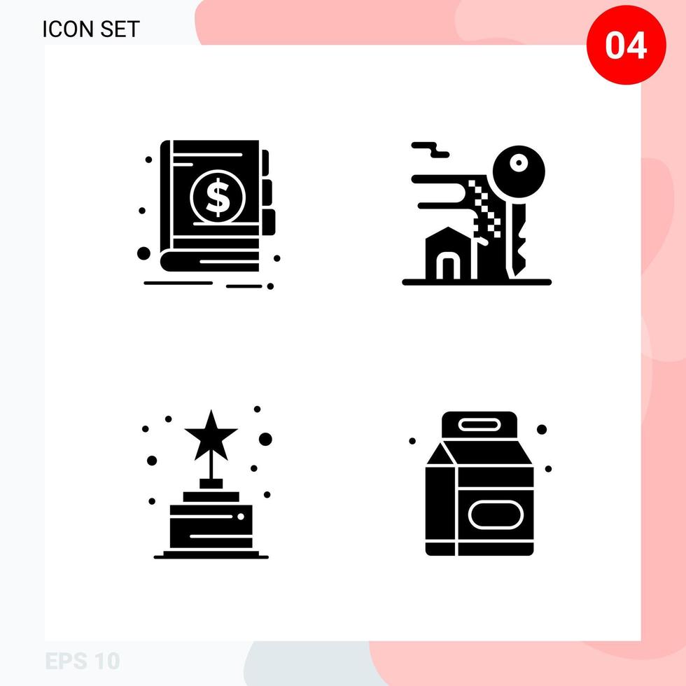 Vector Pack of 4 Icons in Solid Style. Creative Glyph Pack isolated on White Background for Web and Mobile.