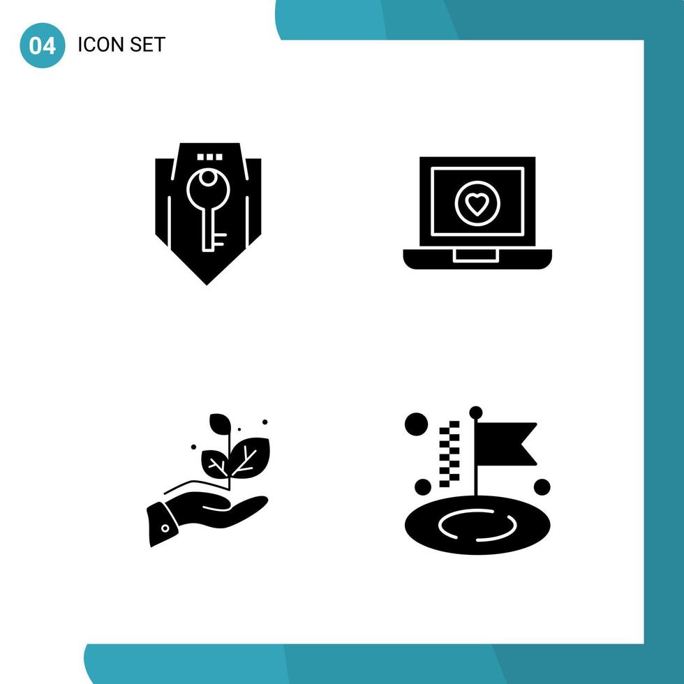Vector Pack of 4 Glyph Symbols. Solid Style Icon Set on White Background for Web and Mobile.