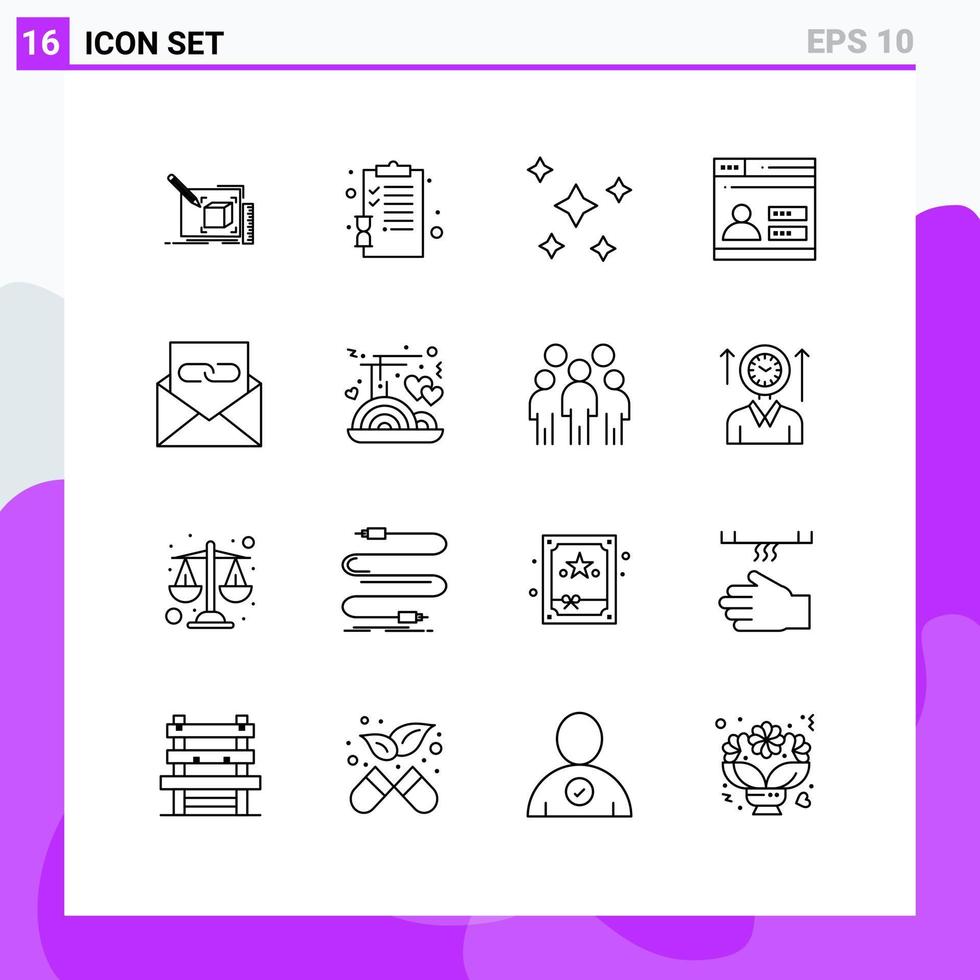 Universal Icon Symbols Group of 16 Modern Outlines of security web pages user planets Editable Vector Design Elements