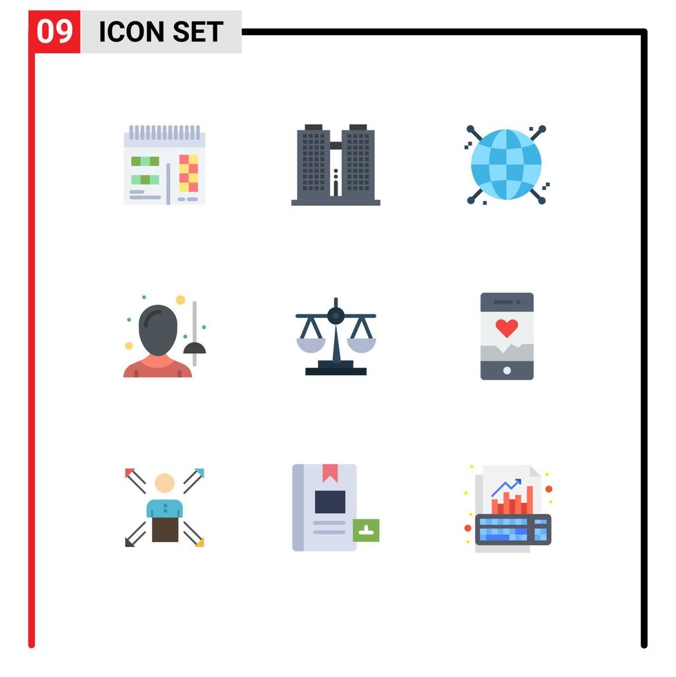Stock Vector Icon Pack of 9 Line Signs and Symbols for law balance focus sword fencing Editable Vector Design Elements