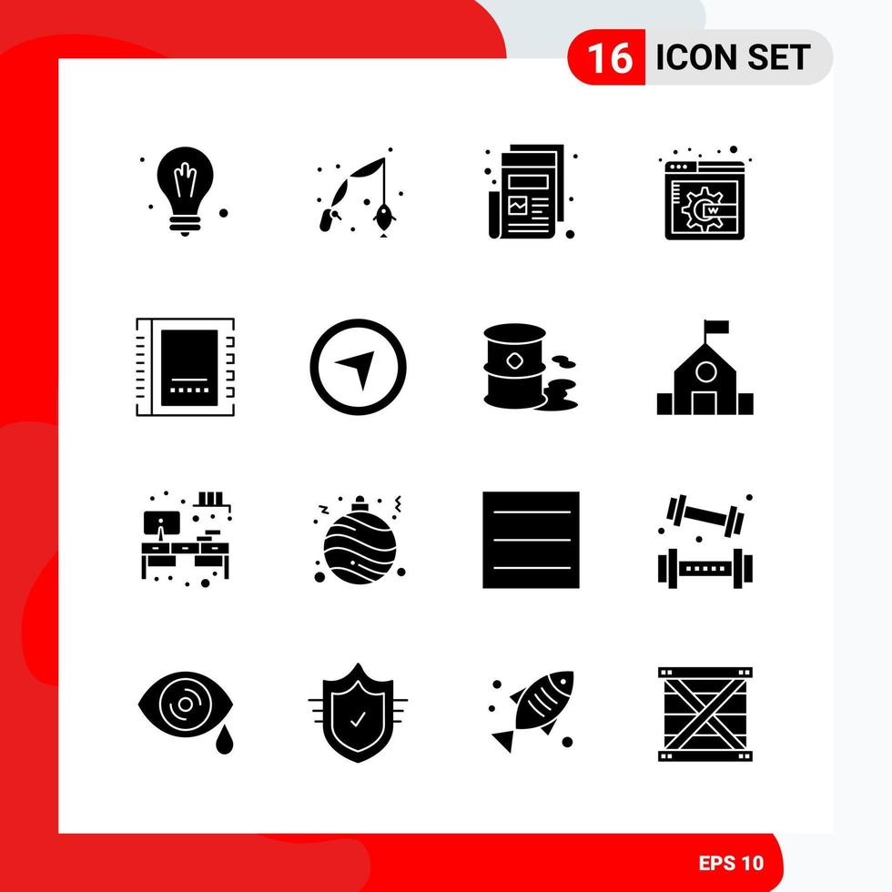 Creative Set of 16 Universal Glyph Icons isolated on White Background Creative Black Icon vector background