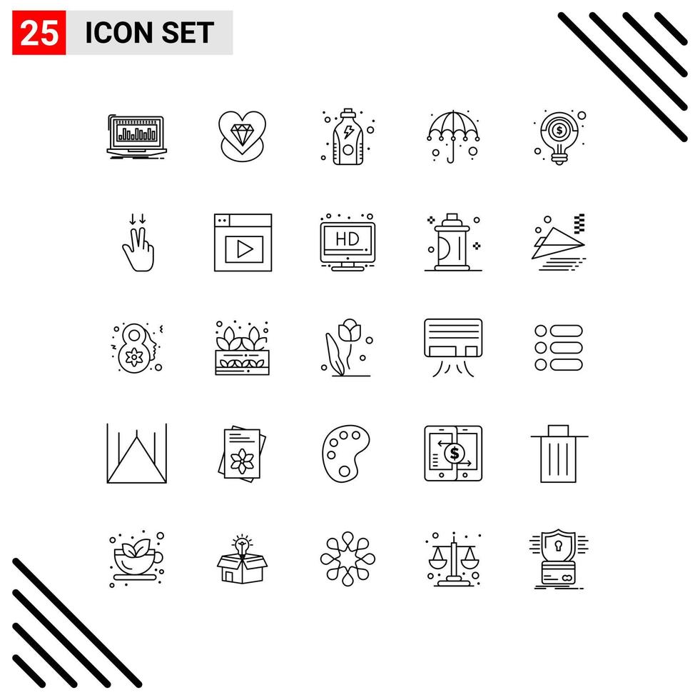 Stock Vector Icon Pack of 25 Line Signs and Symbols for idea rain wedding gras protein Editable Vector Design Elements