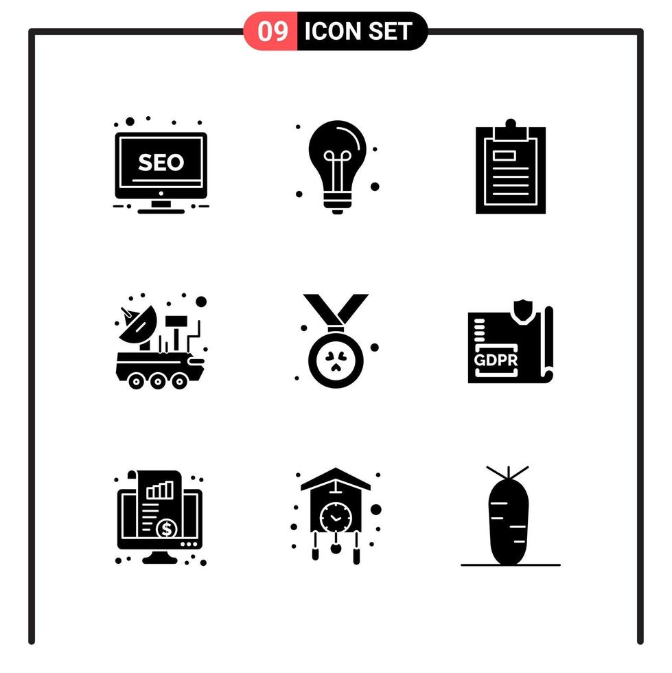Set of 9 Solid Style Icons for web and mobile. Glyph Symbols for print