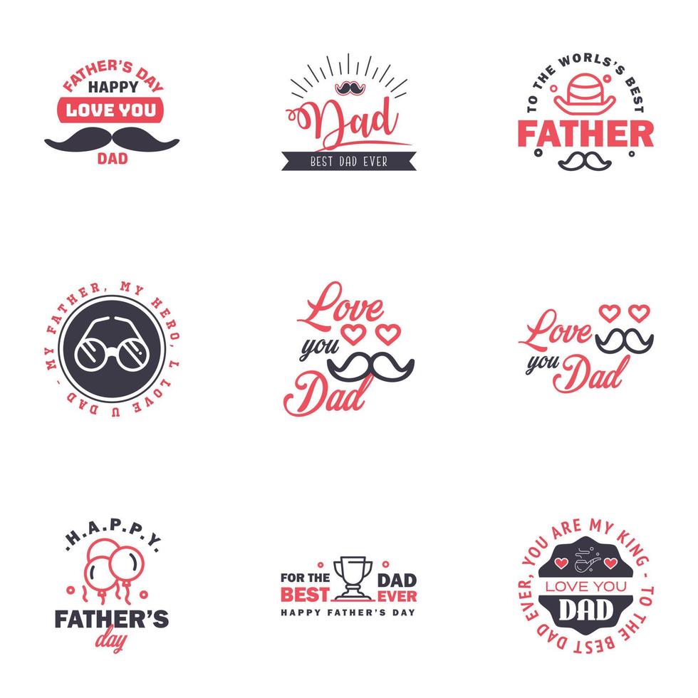 Happy fathers day greeting cards set 9 Black and Pink Vector typography lettering Usable for banners print You are the best dad text design Editable Vector Design Elements