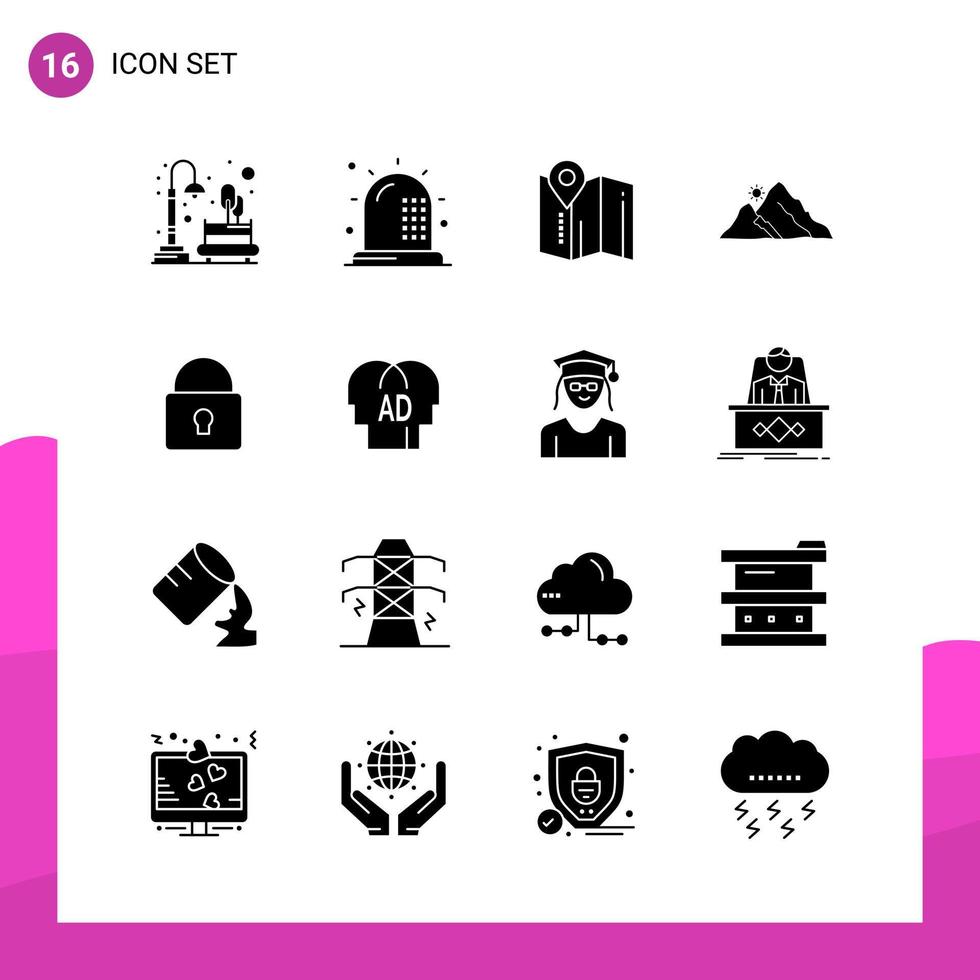 Glyph Icon set. Pack of 16 Solid Icons isolated on White Background for responsive Website Design Print and Mobile Applications. vector