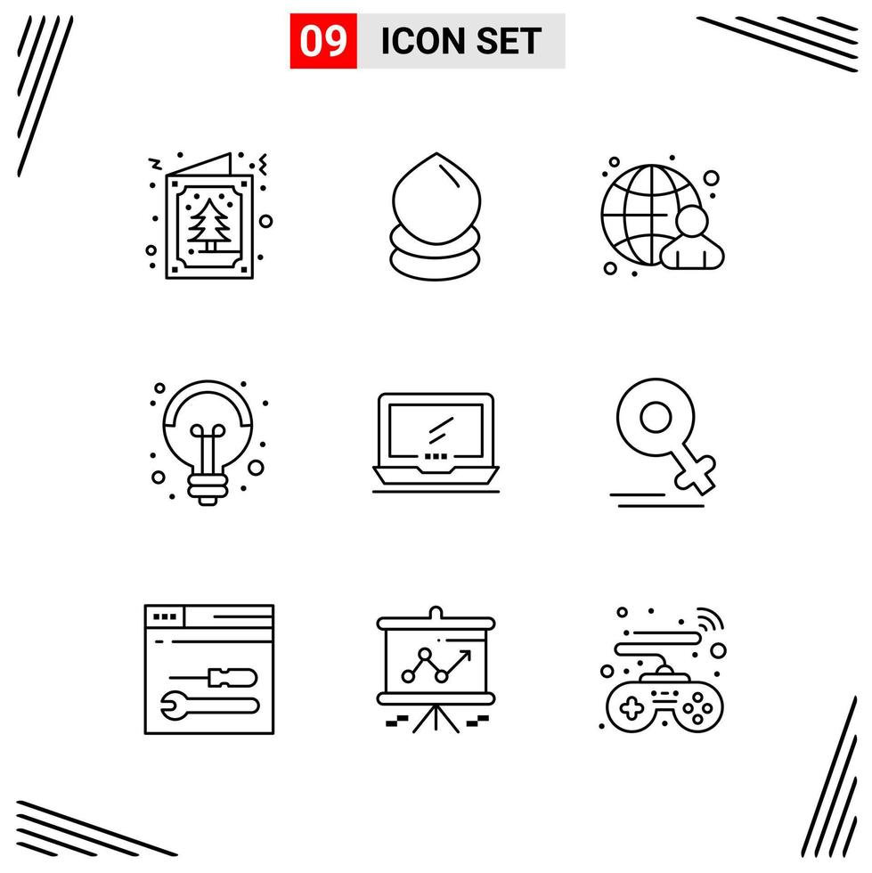 Estilo de línea de 9 iconos. símbolos de esquema creativos basados en cuadrículas para el diseño de sitios web. signos de icono de línea simple aislados en fondo blanco. 9 conjunto de iconos. vector