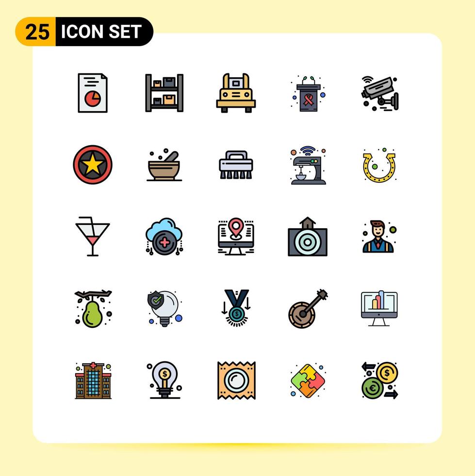 Universal Icon Symbols Group of 25 Modern Filled line Flat Colors of internet of things cancer day school bus rostrum podium Editable Vector Design Elements