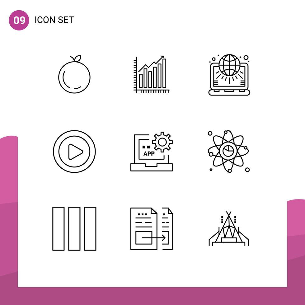 9 Creative Icons Modern Signs and Symbols of video media statistics marketing settings Editable Vector Design Elements