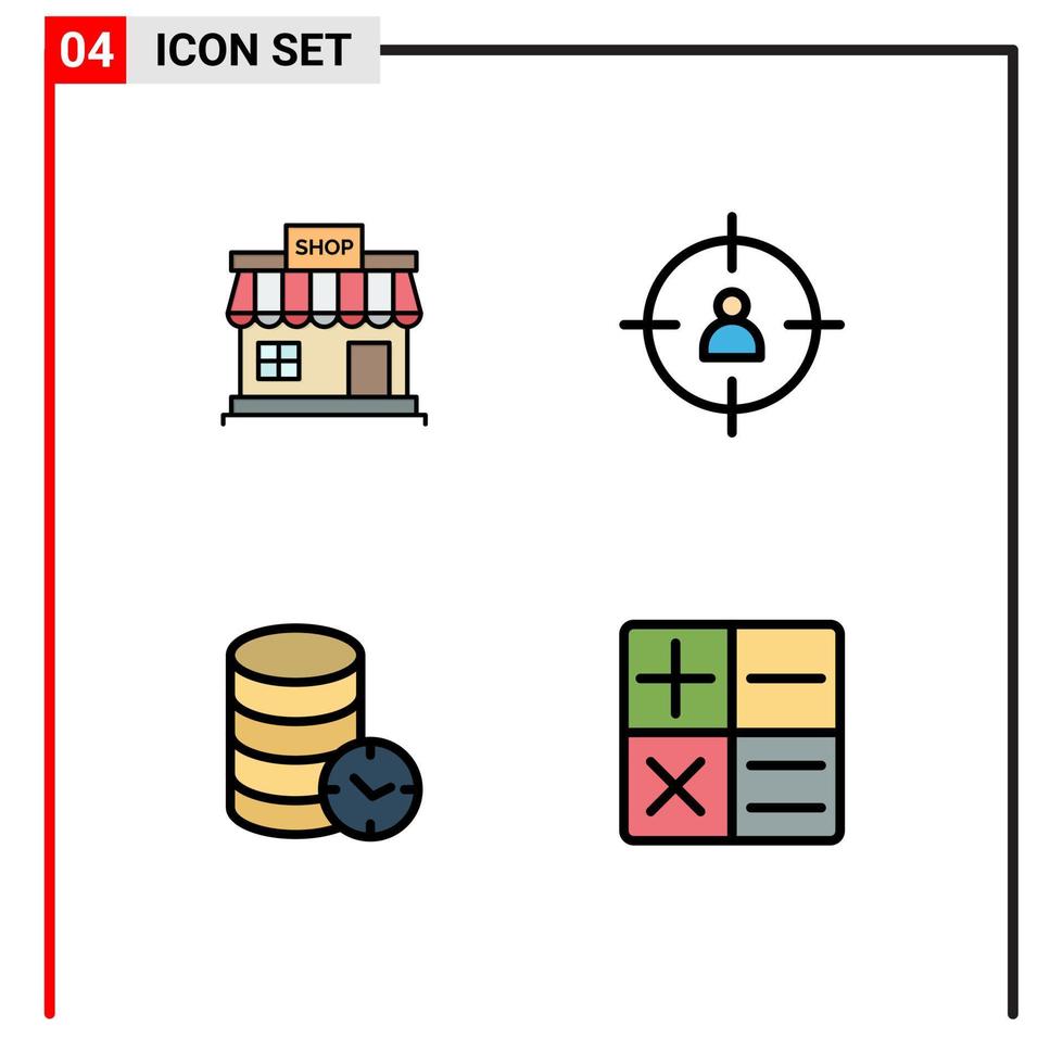 Universal Icon Symbols Group of 4 Modern Filledline Flat Colors of shop hosting store human service Editable Vector Design Elements