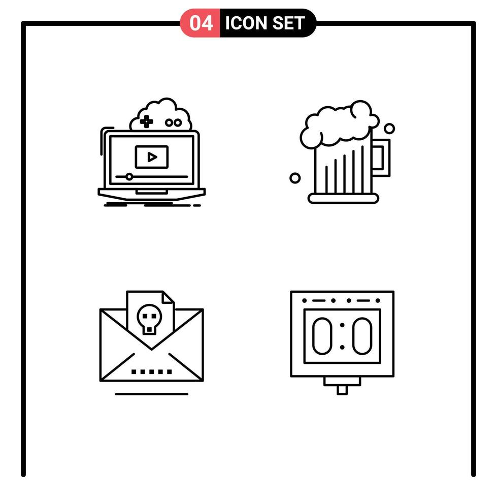 Modern Set of 4 Filledline Flat Colors and symbols such as cloud dead streaming dad mail Editable Vector Design Elements
