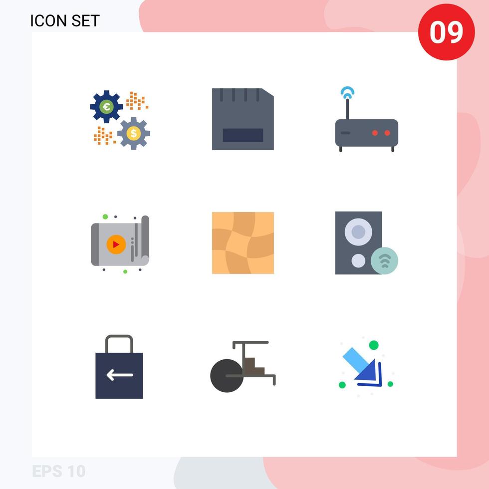Mobile Interface Flat Color Set of 9 Pictograms of app technology gadget tablet router Editable Vector Design Elements
