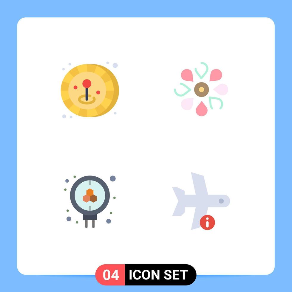 User Interface Pack of 4 Basic Flat Icons of coin molecule flower nature search Editable Vector Design Elements