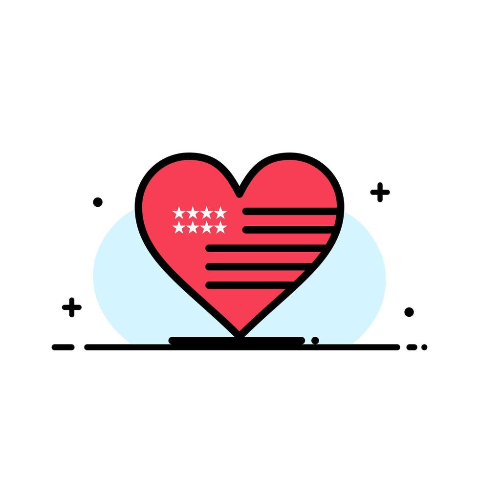 Heart Love American Flag  Business Flat Line Filled Icon Vector Banner Template