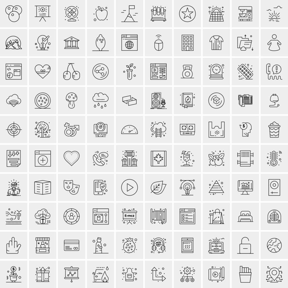 100 Universal Black Line Icons on White Background vector