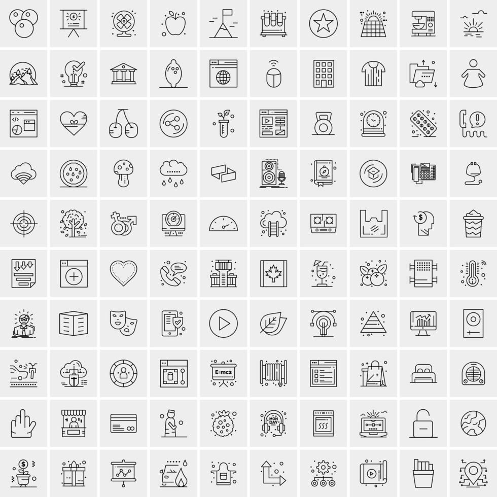 100 iconos universales de línea negra sobre fondo blanco vector