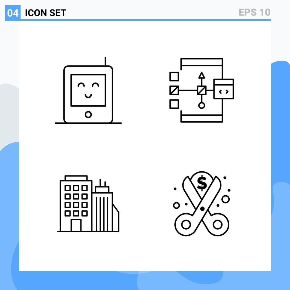 Modern 4 Line style icons. Outline Symbols for general use. Creative Line Icon Sign Isolated on White Background. 4 Icons Pack. vector