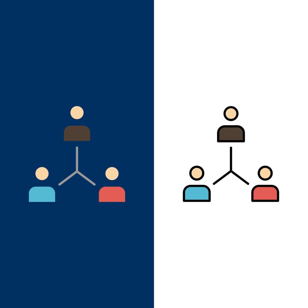 Structure Company Cooperation Group Hierarchy People Team  Icons Flat and Line Filled Icon Set Vector Blue Background