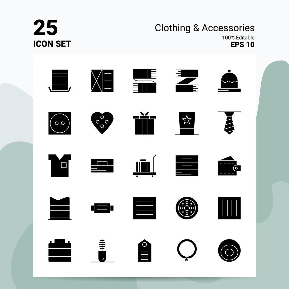 25 Clothing Accessories Icon Set 100 Editable EPS 10 Files Business Logo Concept Ideas Solid Glyph icon design vector
