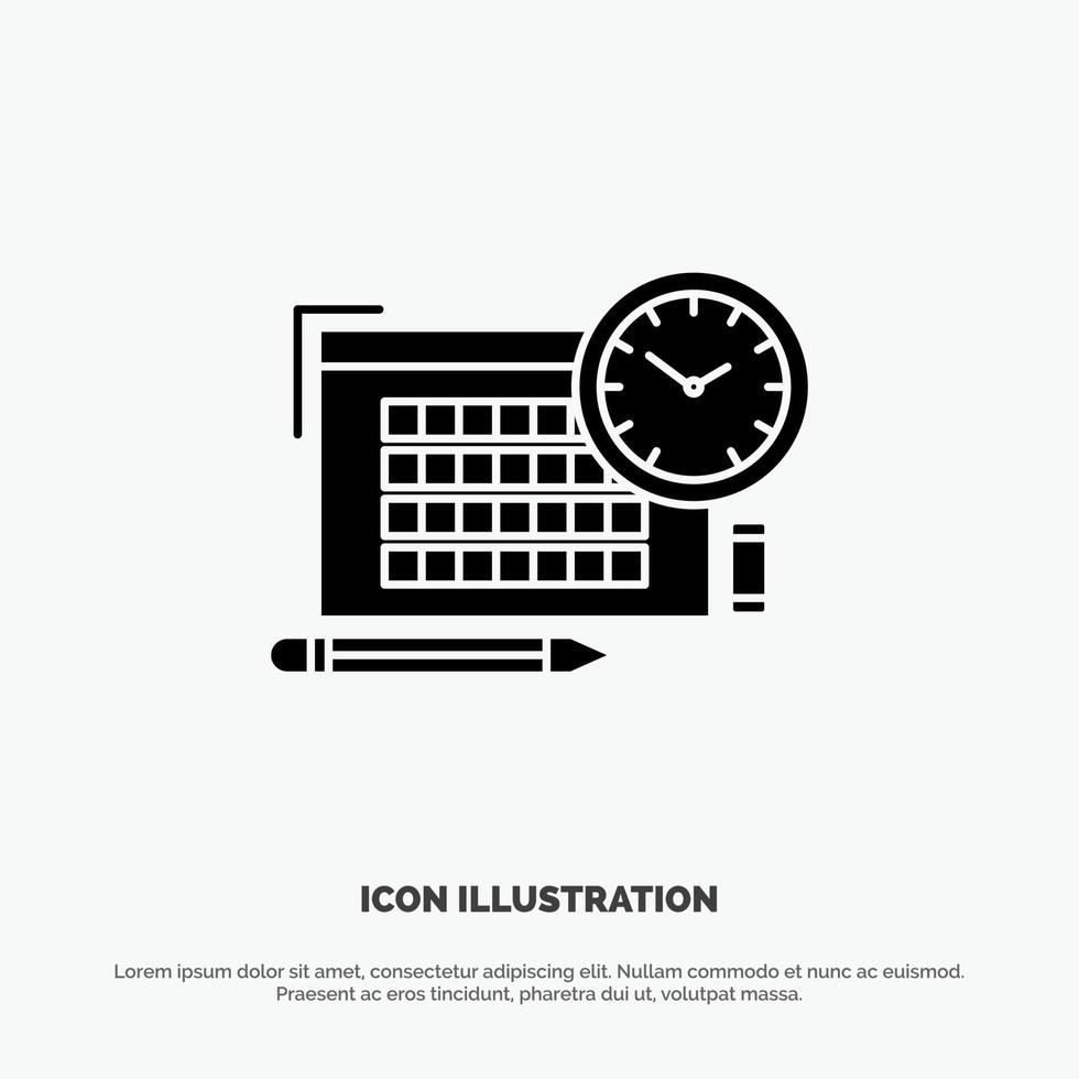 Time File Pen Focus solid Glyph Icon vector