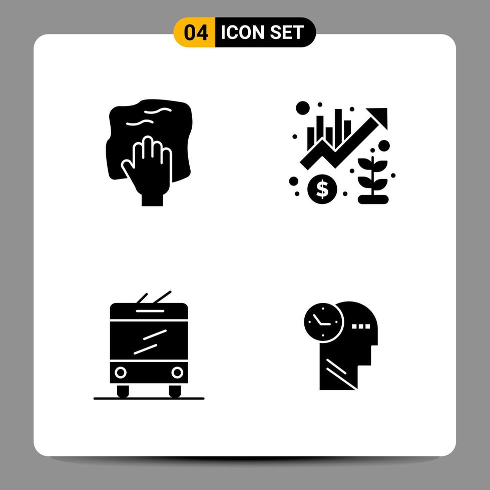 4 Black Icon Pack Glyph Symbols Signs for Responsive designs on white background. 4 Icons Set. vector