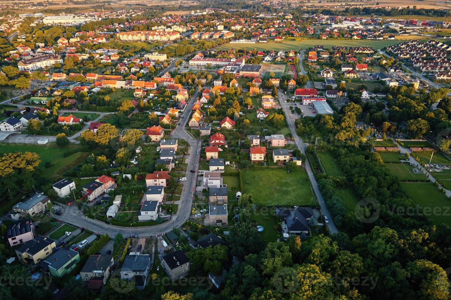 Suburban neighborhood in europe city, aerial view photo