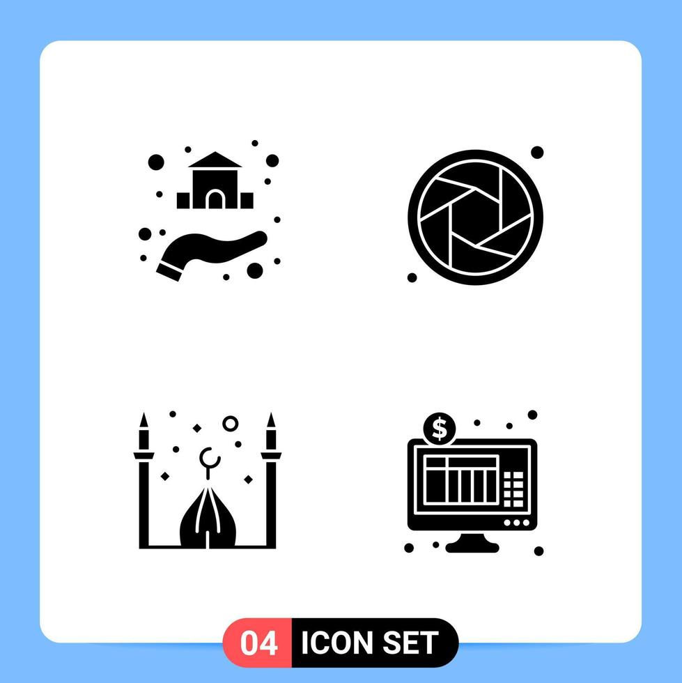 4 Solid Black Icon Pack Glyph Symbols for Mobile Apps isolated on white background. 4 Icons Set. vector