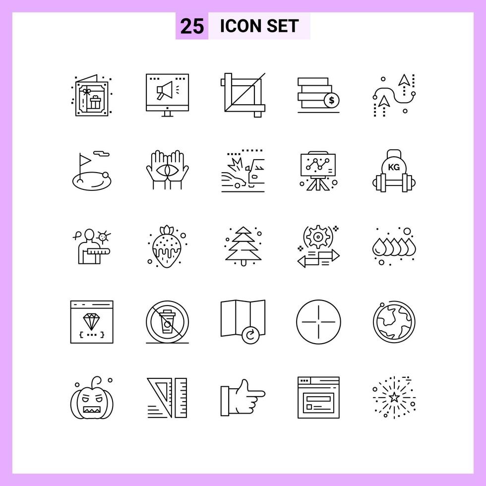 25 Icons in Line Style. Outline Symbols on White Background. Creative Vector Signs for Web mobile and Print.