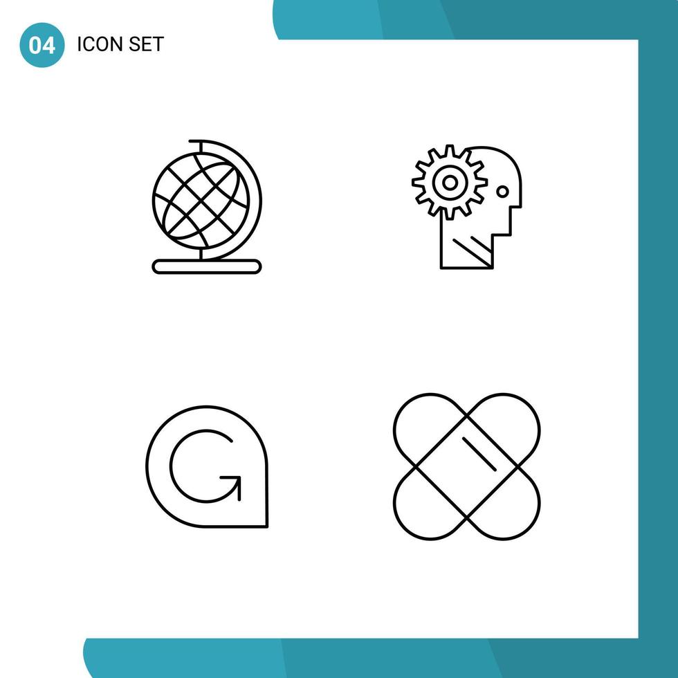 Pack of 4 Modern Filledline Flat Colors Signs and Symbols for Web Print Media such as earth working solution man coin Editable Vector Design Elements