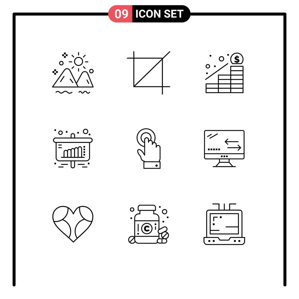 Group of 9 Outlines Signs and Symbols for toch presentation tool chart money Editable Vector Design Elements