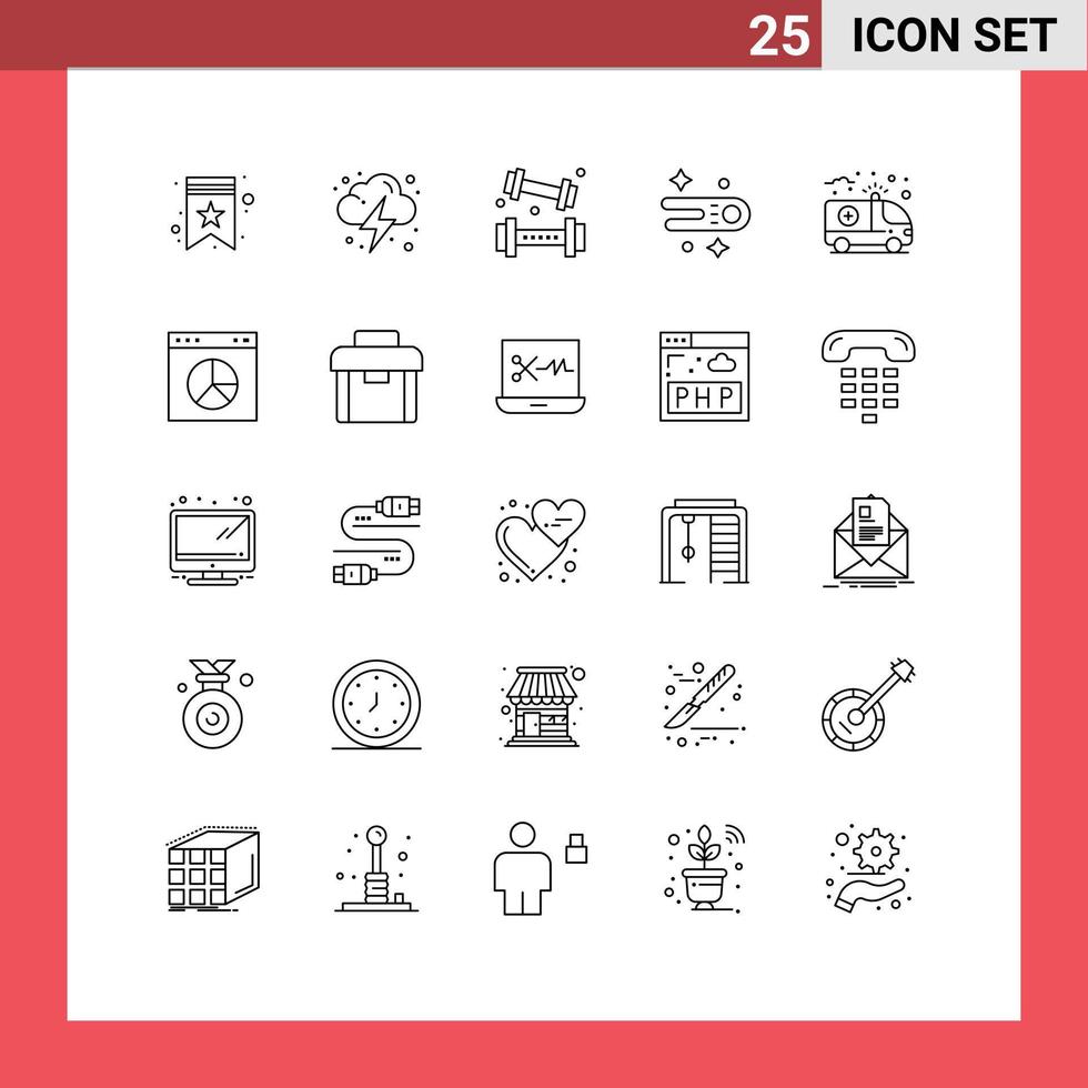 25 Thematic Vector Lines and Editable Symbols of care space activities comet recreation Editable Vector Design Elements