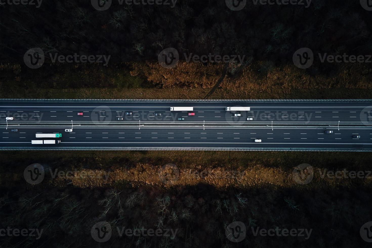 Aerial view of highway with moving cars photo