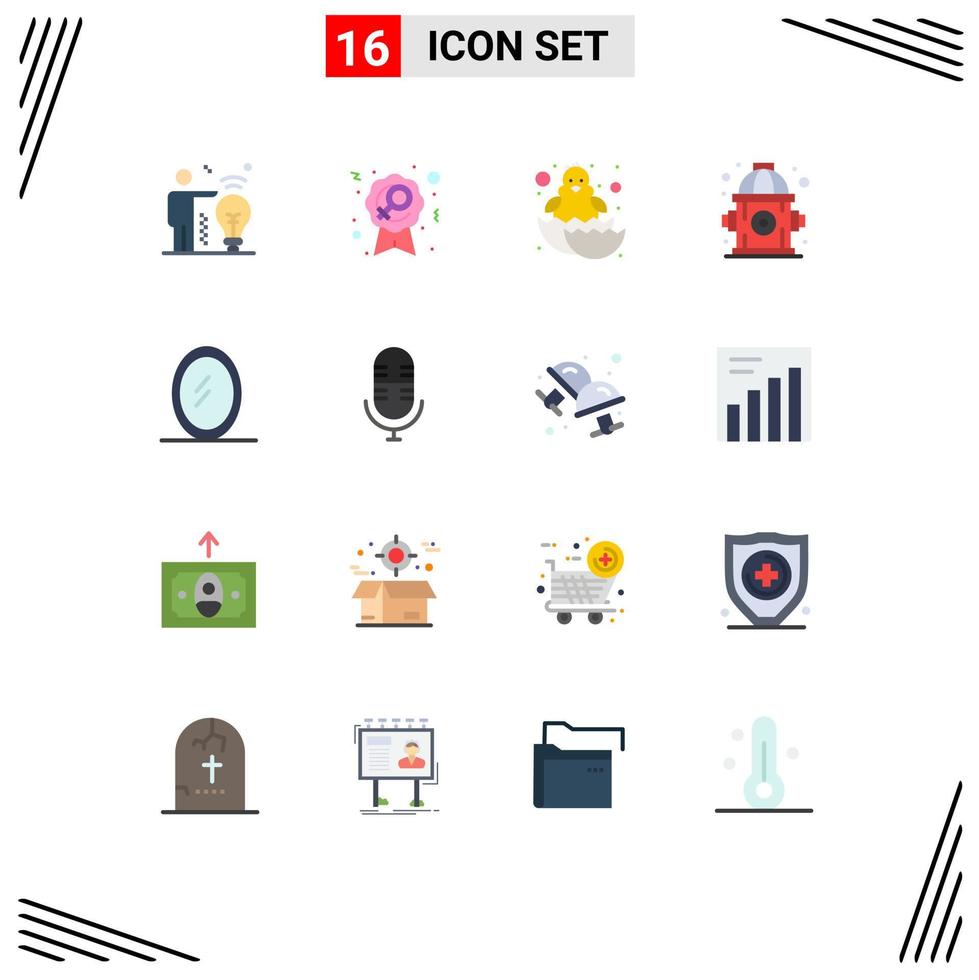 Set of 16 Commercial Flat Colors pack for mic mirror chicken interior hydrant Editable Pack of Creative Vector Design Elements