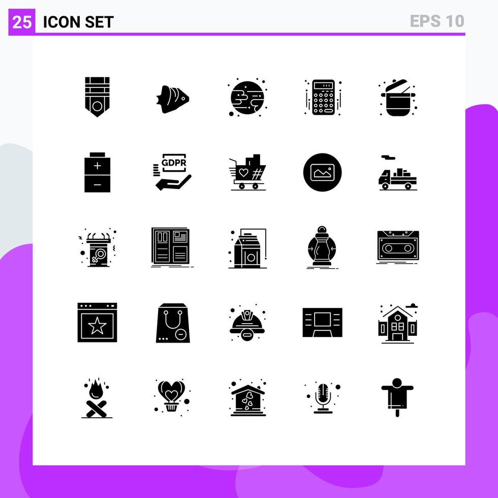 Solid Glyph Pack of 25 Universal Symbols of karahi money banner banking accounting Editable Vector Design Elements