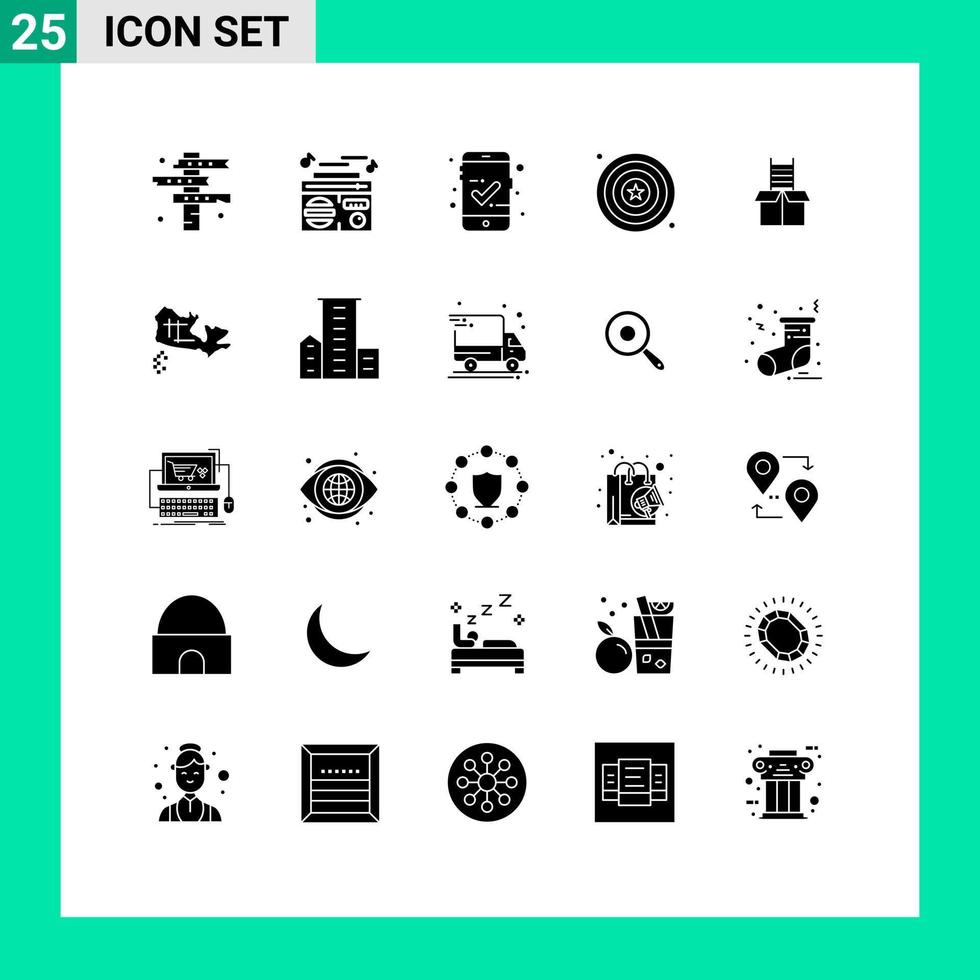 conjunto de 25 iconos de interfaz de usuario modernos símbolos signos para escudo de regalo celebración de independencia de audio elementos de diseño vectorial editables vector