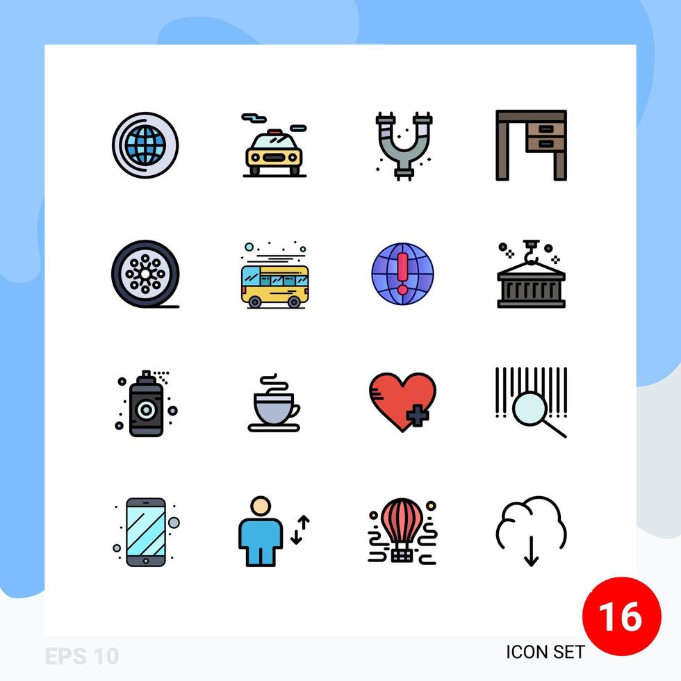 Modern Set of 16 Flat Color Filled Lines and symbols such as movie reel black film plumber office furniture Editable Creative Vector Design Elements